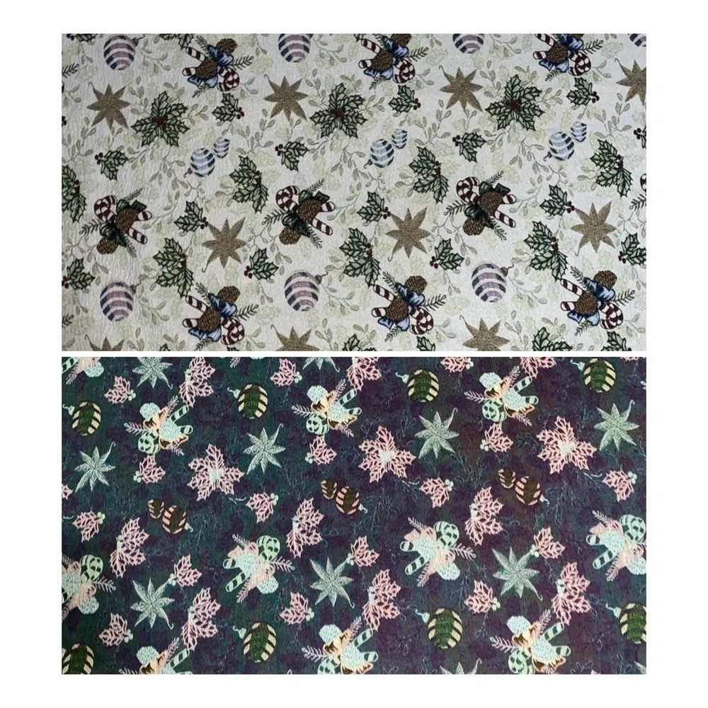 Vintage Christmas Matelassé Holly Leaves & Berries Holiday Table Cloth 63.6”L